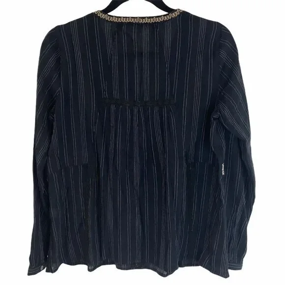 J Jill Peasant Blouse XS Black White Stripe Lace - Picture 4 of 14